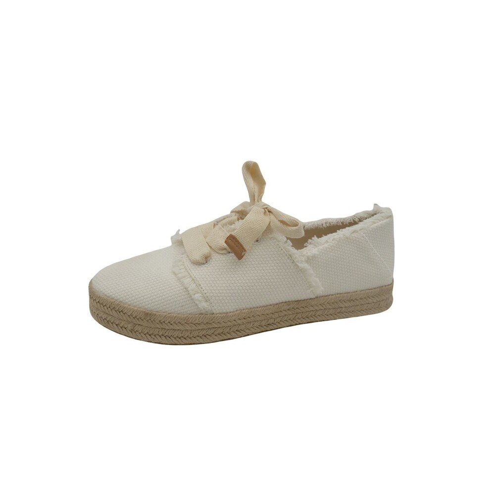 TOMS Carolina Women's 10 White Lace Up Espadrille Flats Canvas Fray 10021879